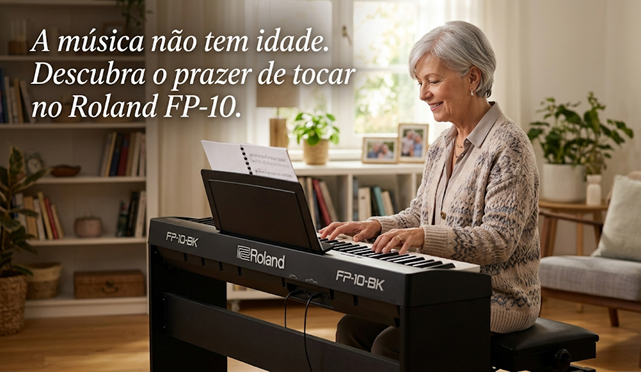 Piano Port&aacute;til Roland FP-10-BK Preto com Porta USB e Bluetooth