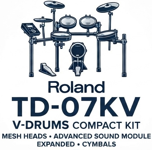 <b>Roland TD-07KV Kit Bateria Eletrónica 5-Peças com Peles Mesh Head</b>